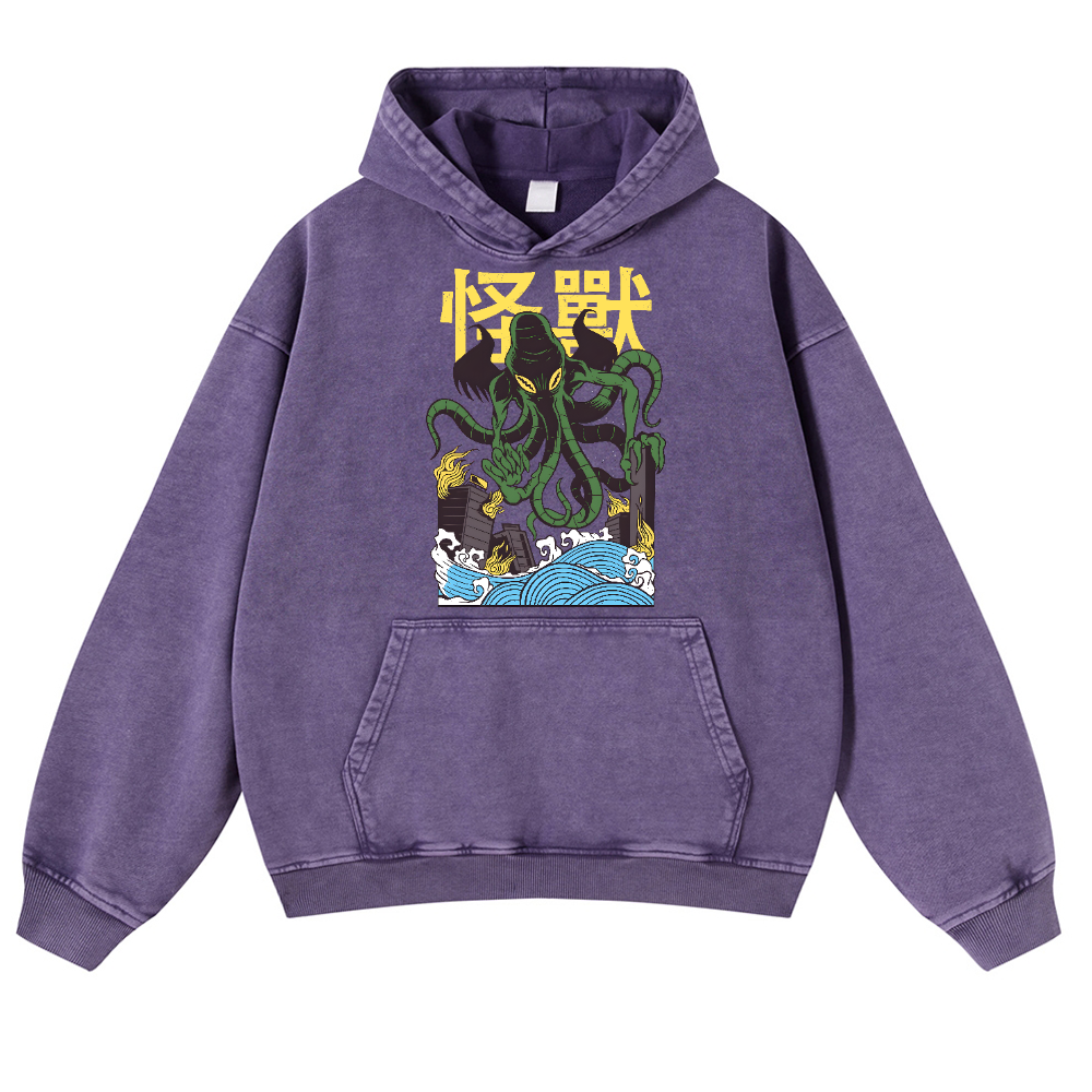 Octopus Monster Vintage Washed Thick Cotton Hoodie