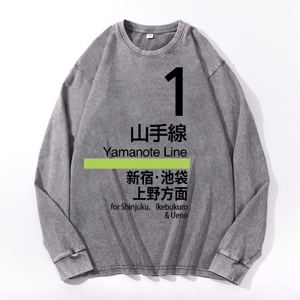 Yamanote Line for Shinjuku, Ikebukuro & Ueno Vintage Cotton Wash Crewneck Sweatshirt
