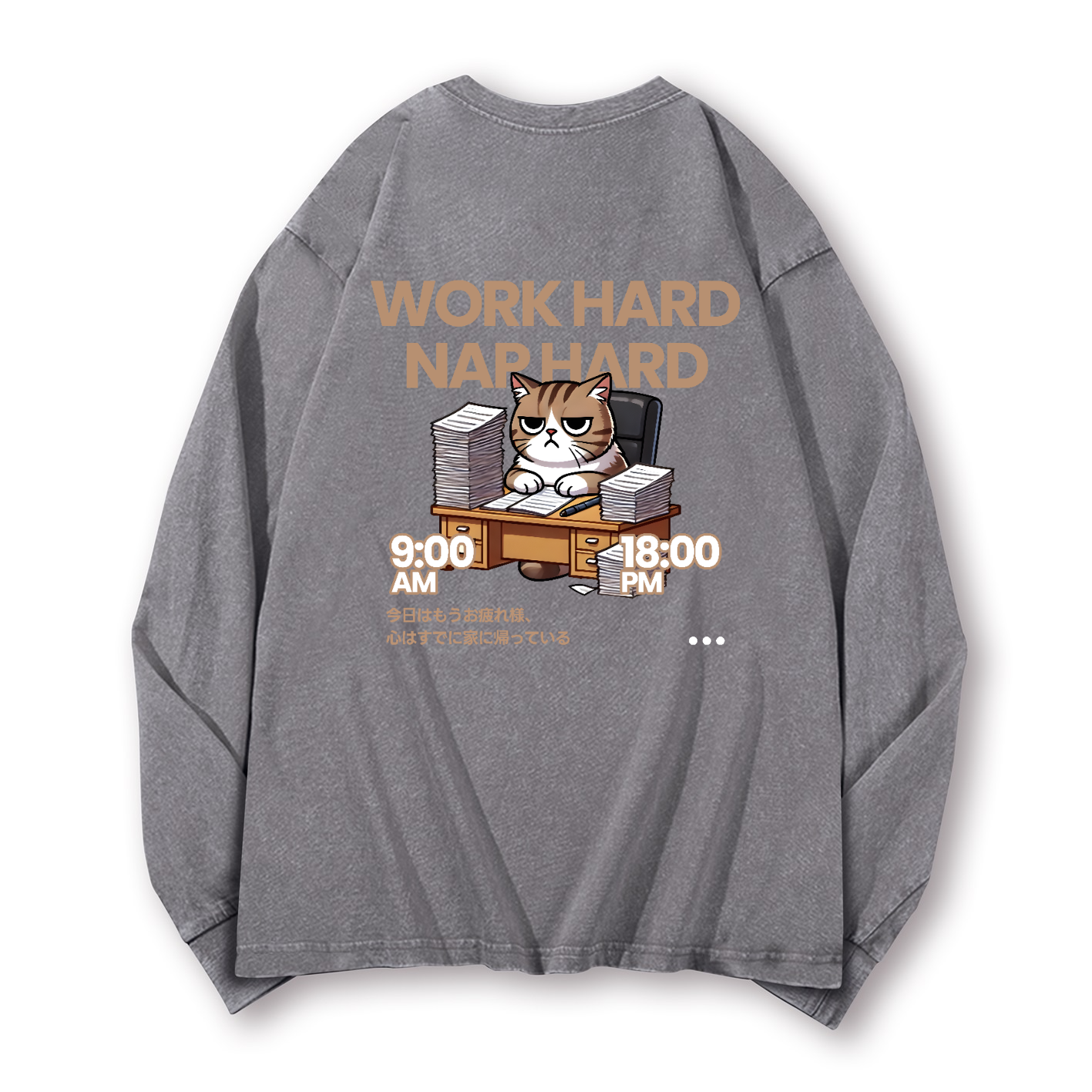 Cat Vintage Washed Cotton Back Art Long-sleeve T-shirt