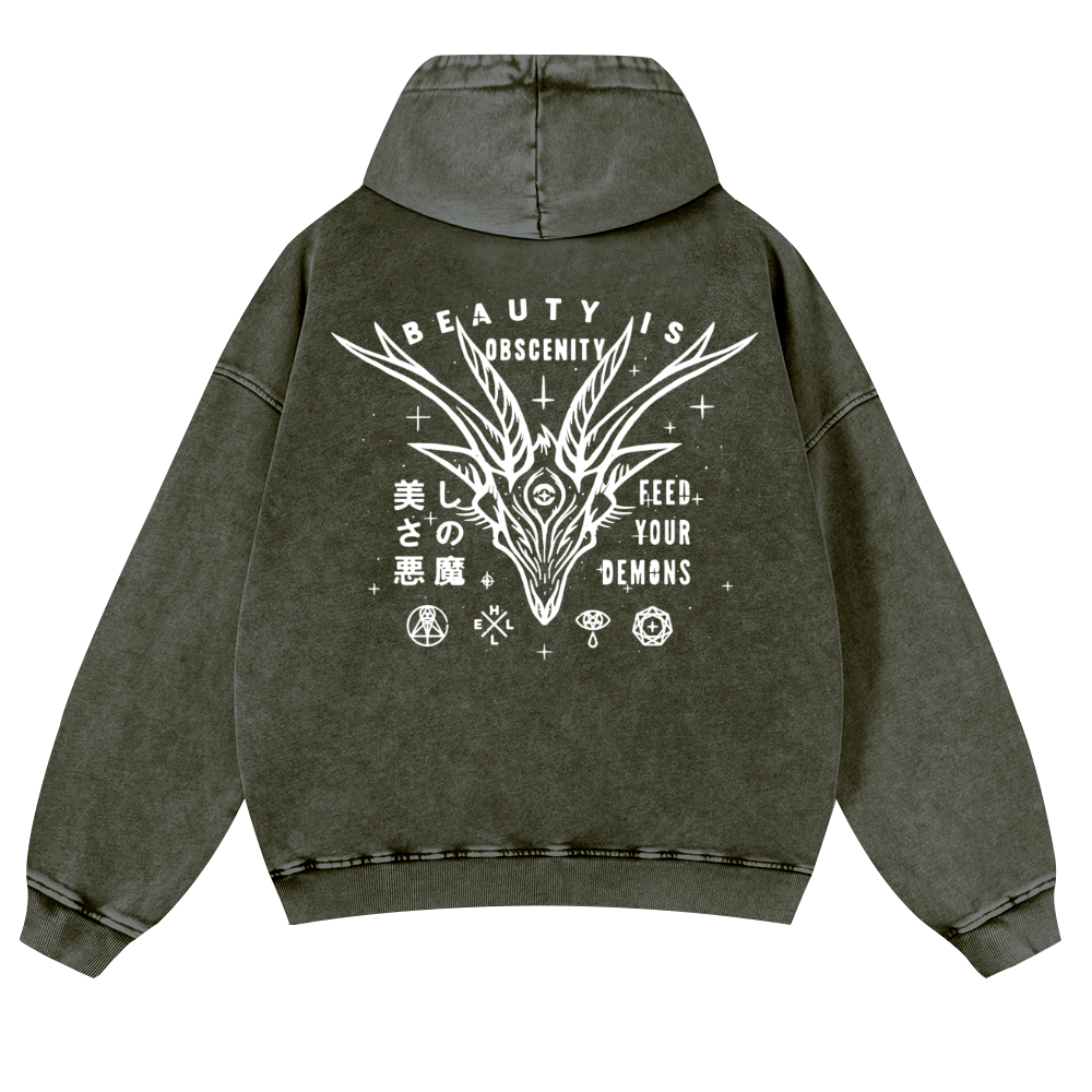 Demons Vintage Washed Cotton Back Art Hoodie