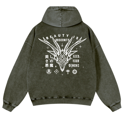 Demons Vintage Washed Cotton Back Art Hoodie
