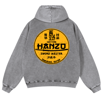 Okinawa Hattori Hanzo Vintage Washed Cotton Back Art Hoodie