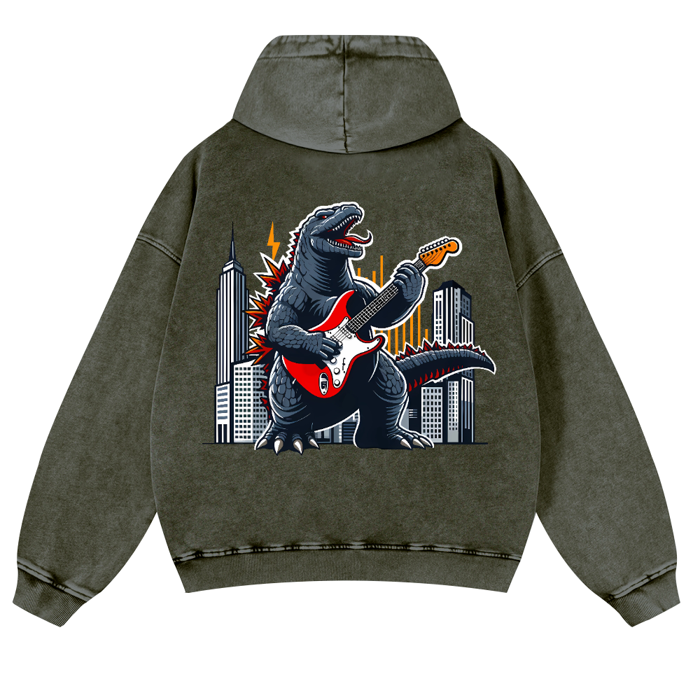 Rock Godzilla Vintage Washed Cotton Back Art Hoodie
