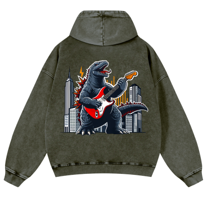 Rock Godzilla Vintage Washed Cotton Back Art Hoodie