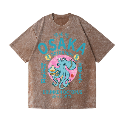 Osaka Dotonbori Drunken Octopus Vintage Wash Japanese Design T-Shirt