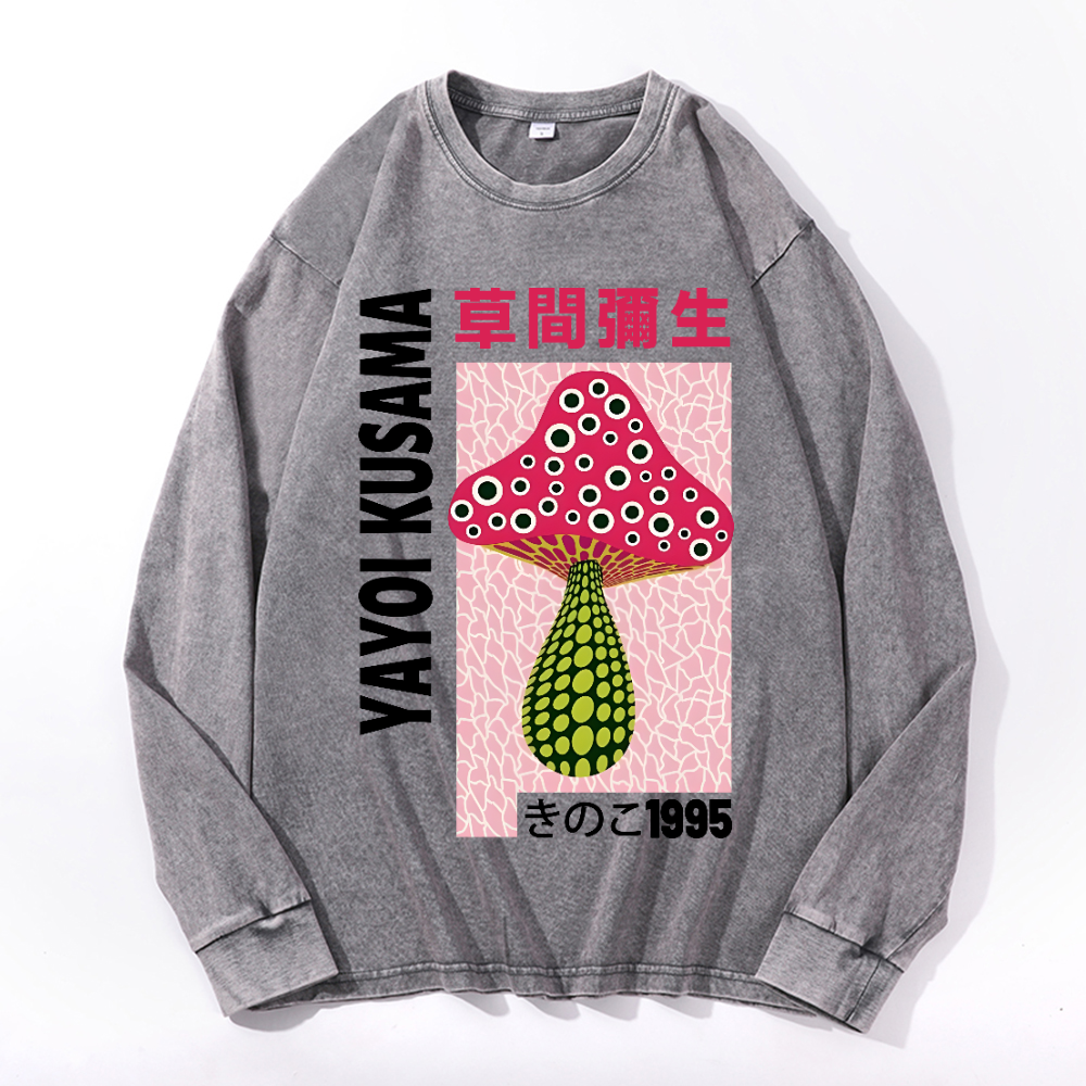 Yayoi Kusama Mushroom Vintage Cotton Wash Crewneck Sweatshirt