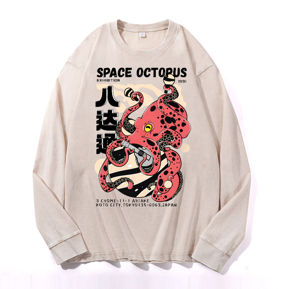 Space Octopus Vintage Cotton Wash Crewneck Sweatshirt