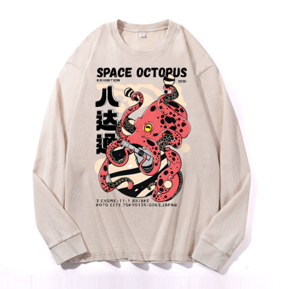 Space Octopus Vintage Cotton Wash Crewneck Sweatshirt