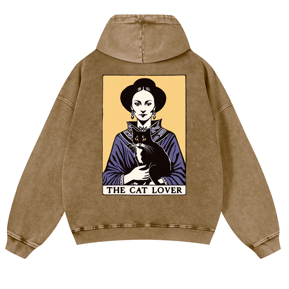 The Cat Lover Vintage Washed Cotton Back Art Hoodie