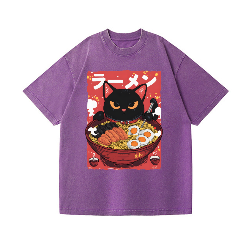 Ramen Cat Vintage Wash Japanese Design T-Shirt