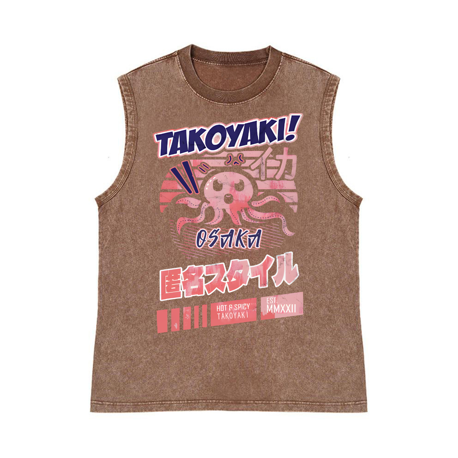Octopus Takoyaki Pure Cotton Wash-Dyed Sleeveless Tank Top