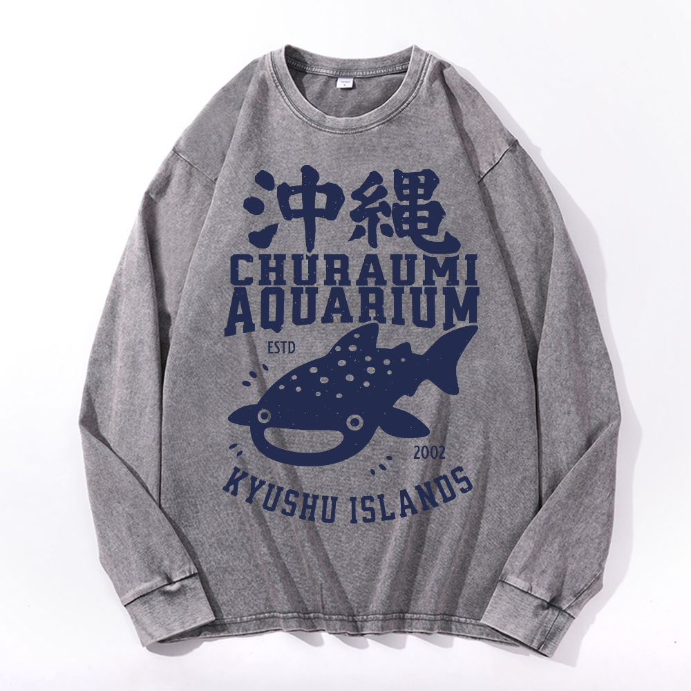 Okinawa Churaumi Aquarium Kyushu Islands Vintage Cotton Wash Crewneck Sweatshirt