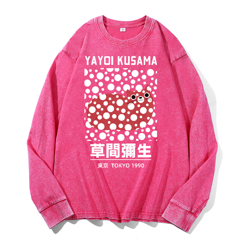 Yayoi Kusama Cat Vintage Cotton Wash Crewneck Sweatshirt