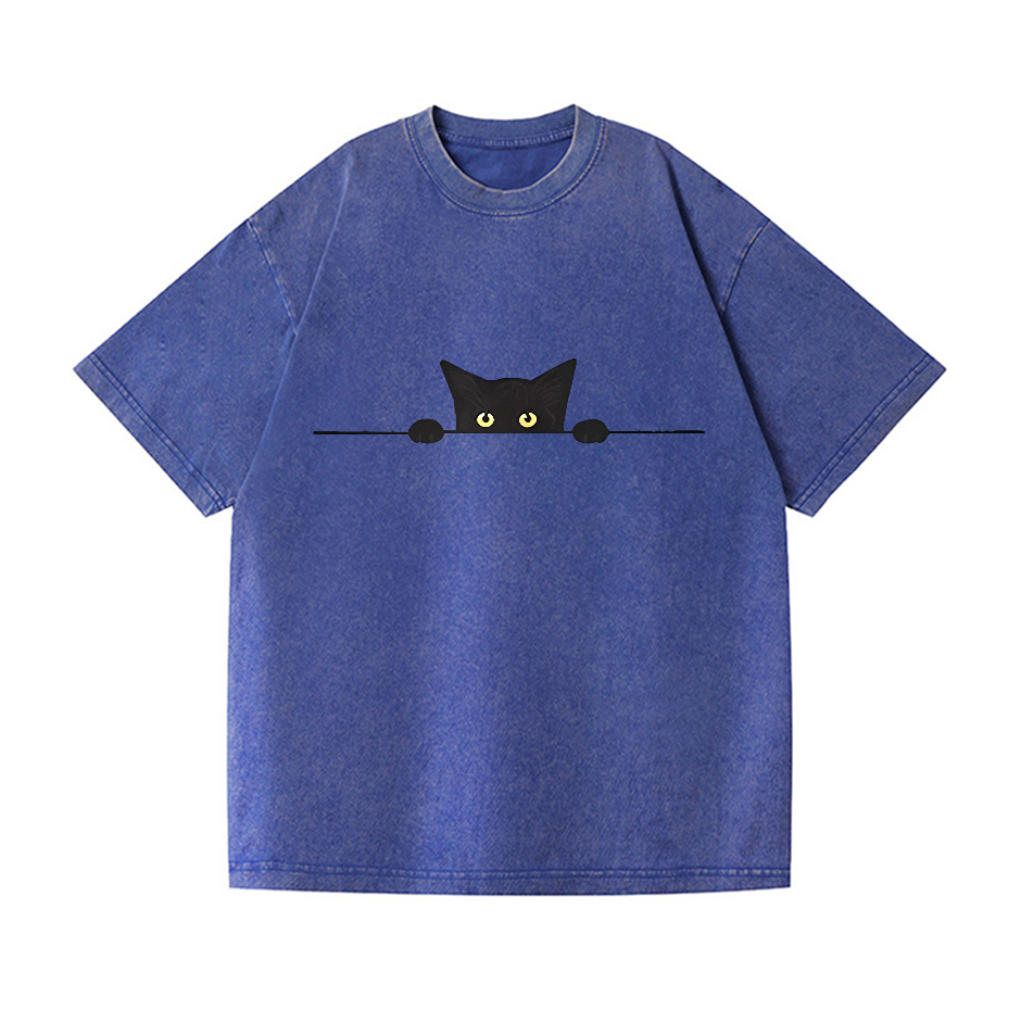 Black Cat Vintage Wash Japanese Design T-Shirt