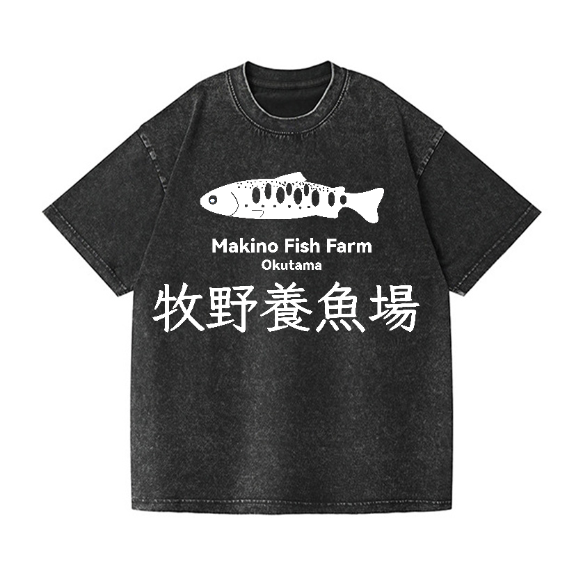 Makino Fish Farm Okutama Vintage Wash Japanese Design T-Shirt