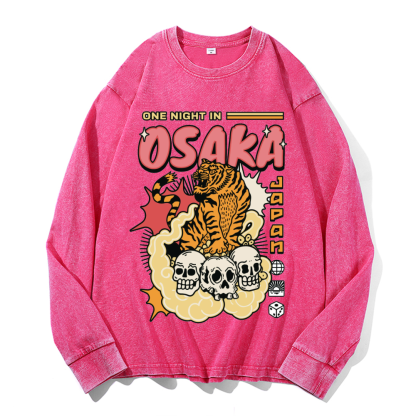One Night in OSAKA Vintage Cotton Wash Crewneck Sweatshirt