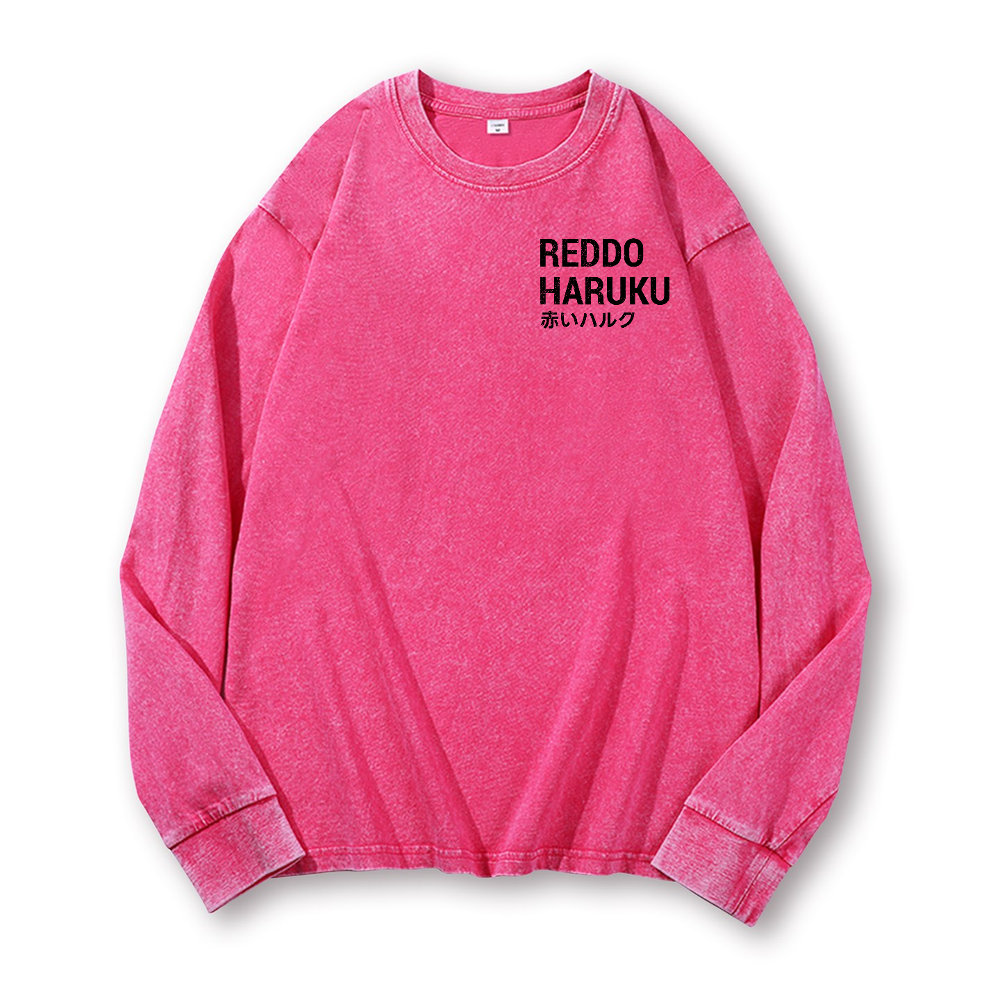 Reddo Haruku Vintage Washed Cotton Back Art Long-sleeve T-shirt