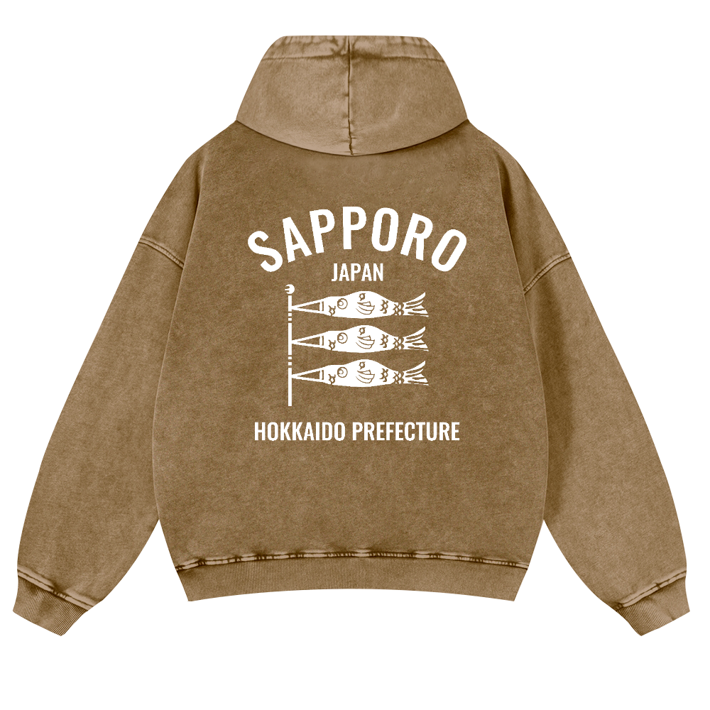 Sapporo Hokkaido Koinobori Vintage Washed Cotton Back Art Hoodie