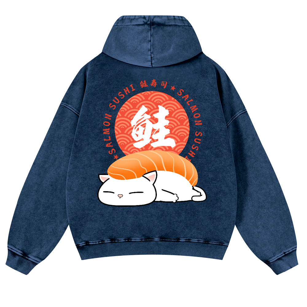Sushi Cat Vintage Washed Cotton Back Art Hoodie