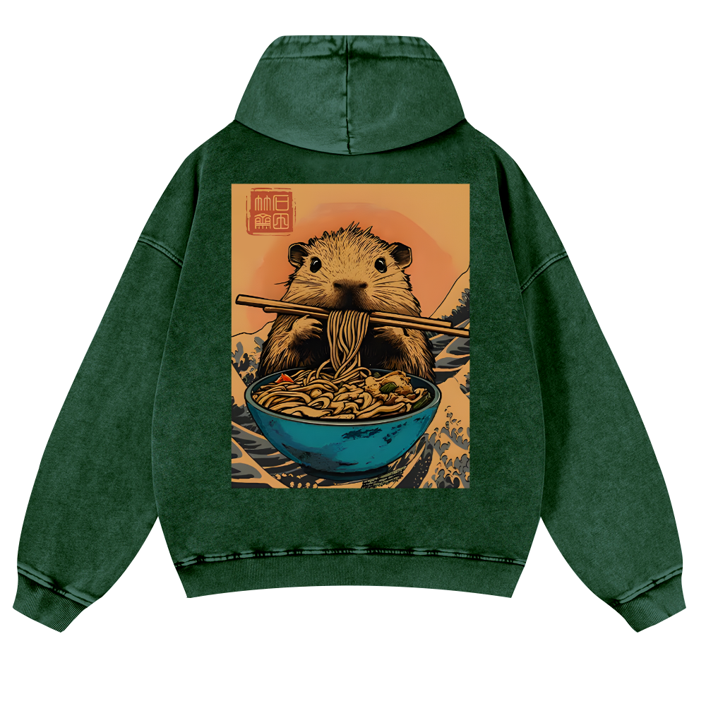 Guinea Pig Ramen Vintage Washed Cotton Back Art Hoodie