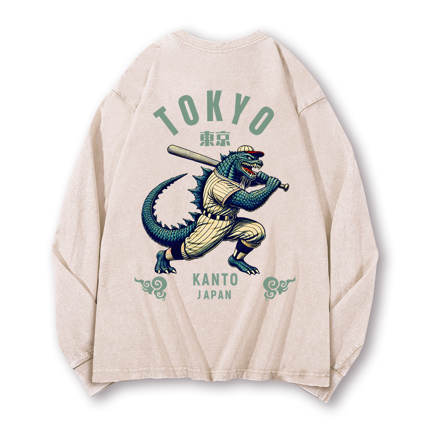 Tokyo Kanto Japan Vintage Washed Cotton Back Art Long-sleeve T-shirt