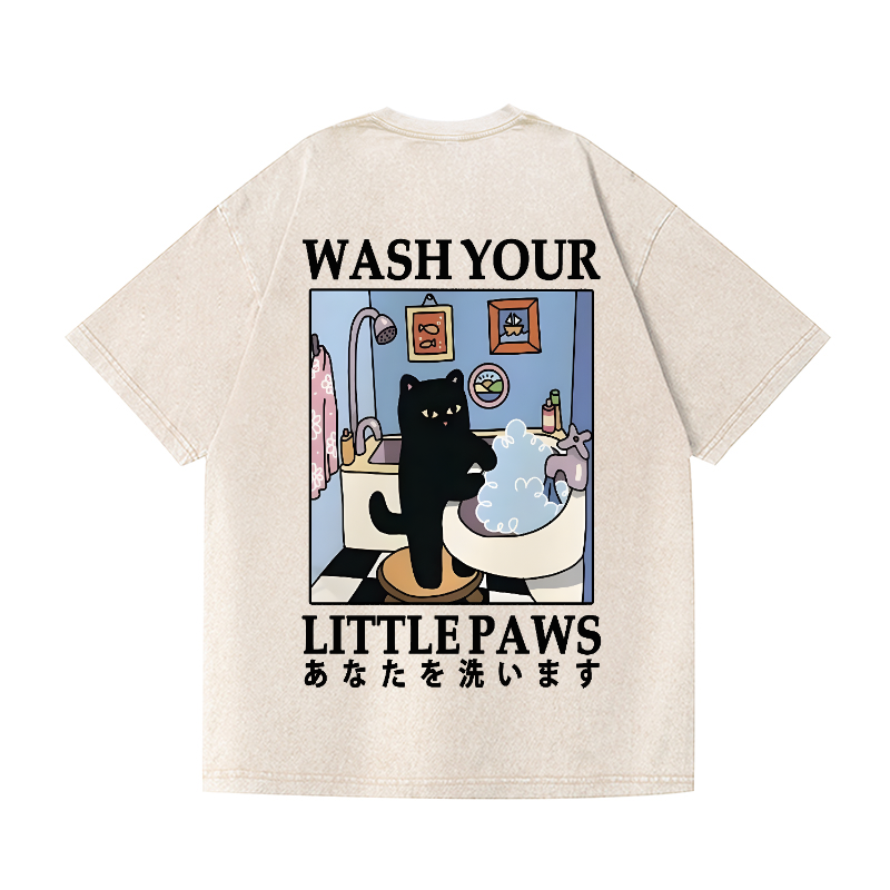 Black Cat Vintage Wash Japanese Design Back Art T-Shirt