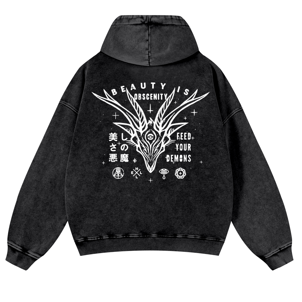 Demons Vintage Washed Cotton Back Art Hoodie