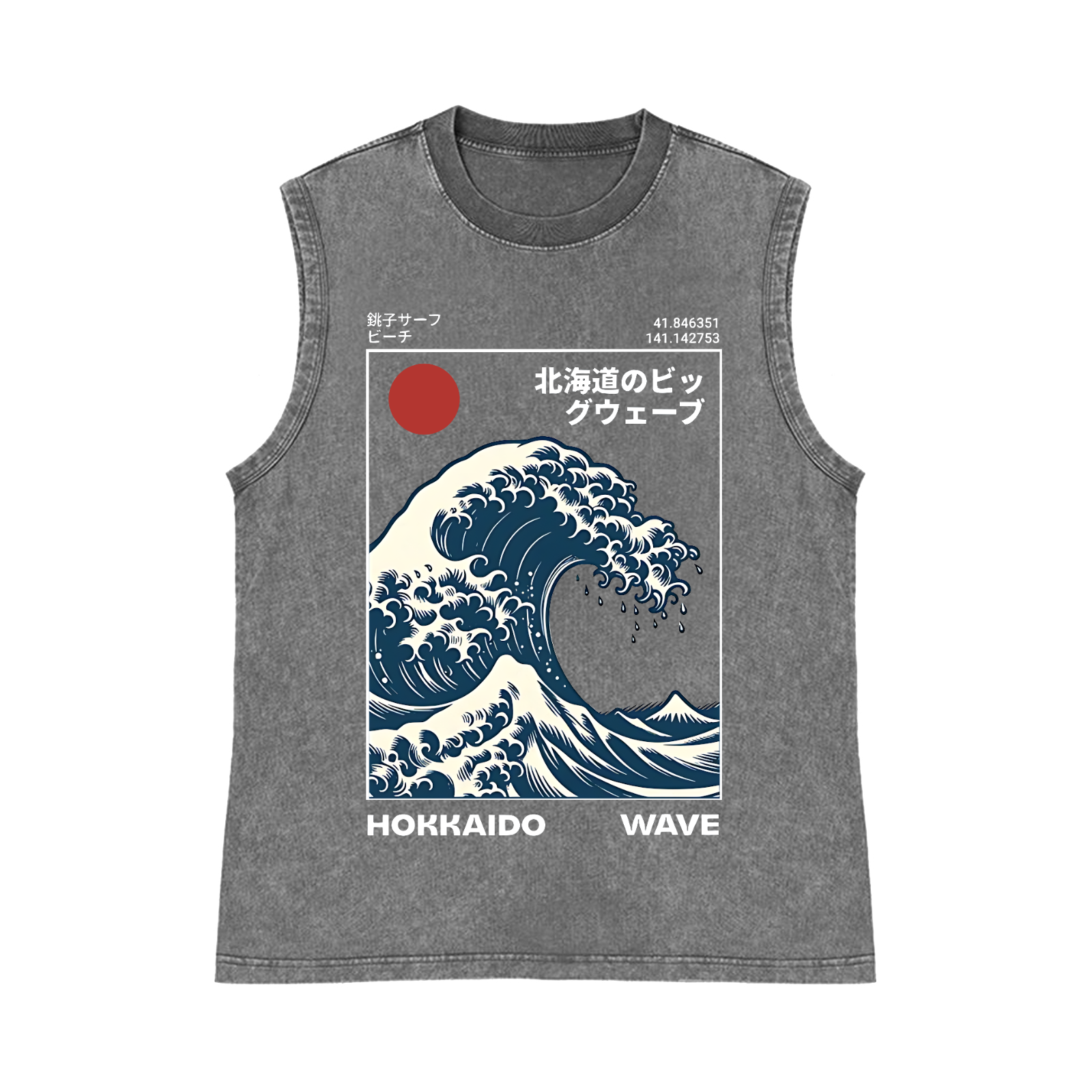 Hokkaido Wave Pure Cotton Wash-Dyed Sleeveless Tank Top