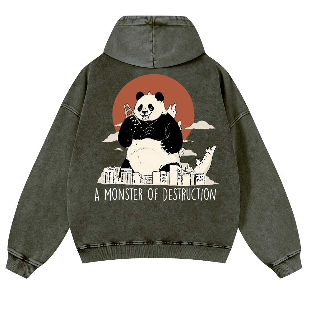 Panda Godzilla Vintage Washed Cotton Back Art Hoodie