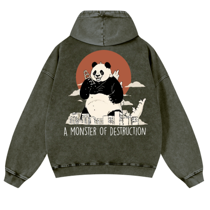 Panda Godzilla Vintage Washed Cotton Back Art Hoodie