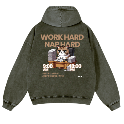 Cat Vintage Washed Cotton Back Art Hoodie