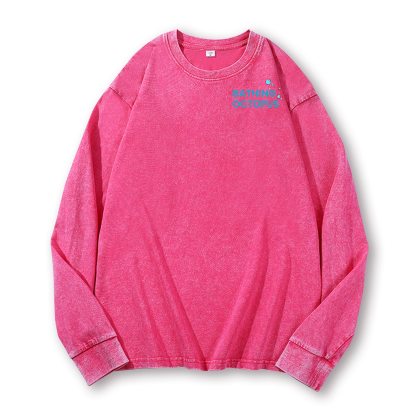 Bubble Bath Octopus Vintage Washed Cotton Back Art Long-sleeve T-shirt