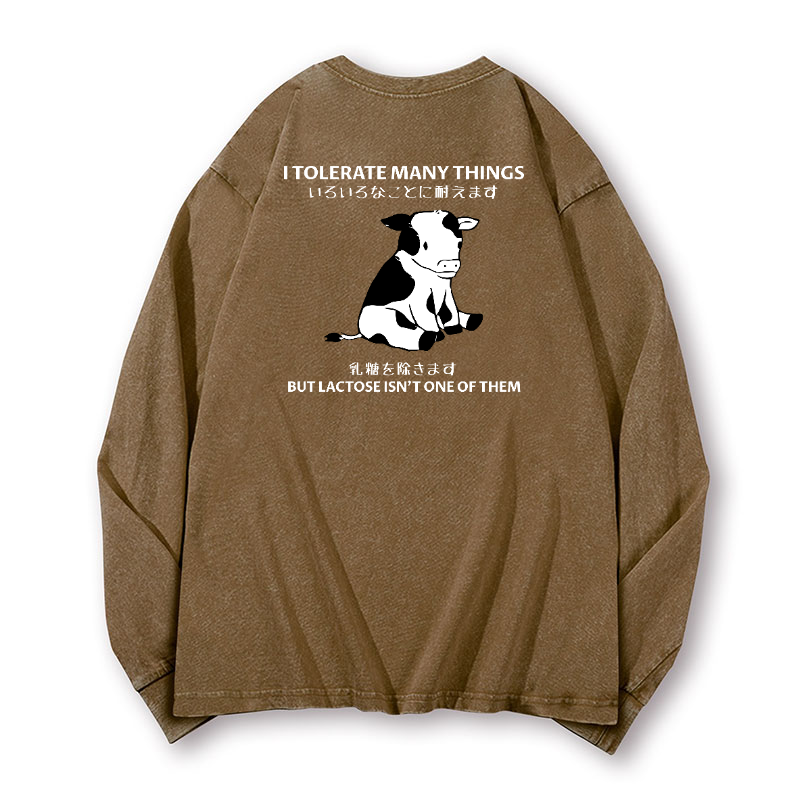 Lactose Cow Vintage Washed Cotton Back Art Long-sleeve T-shirt