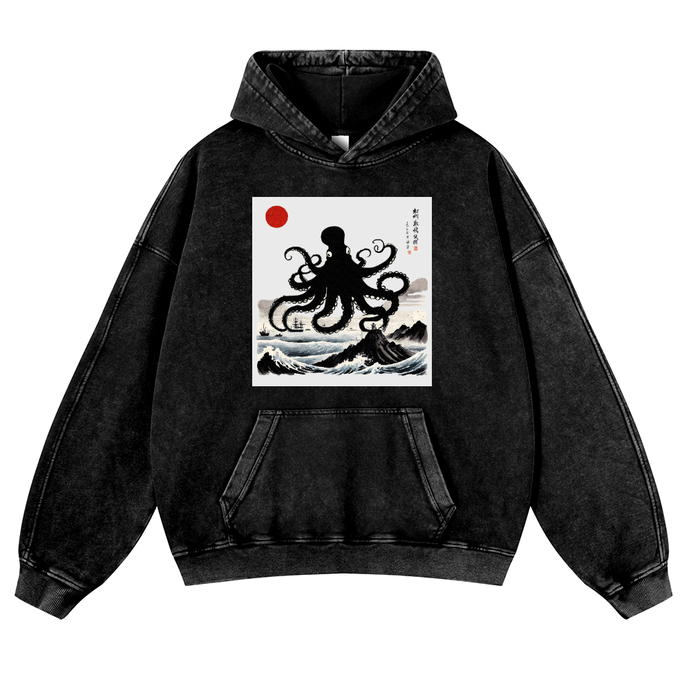 The Giant Octopus in the Sea Vintage Washed Thick Cotton Hoodie
