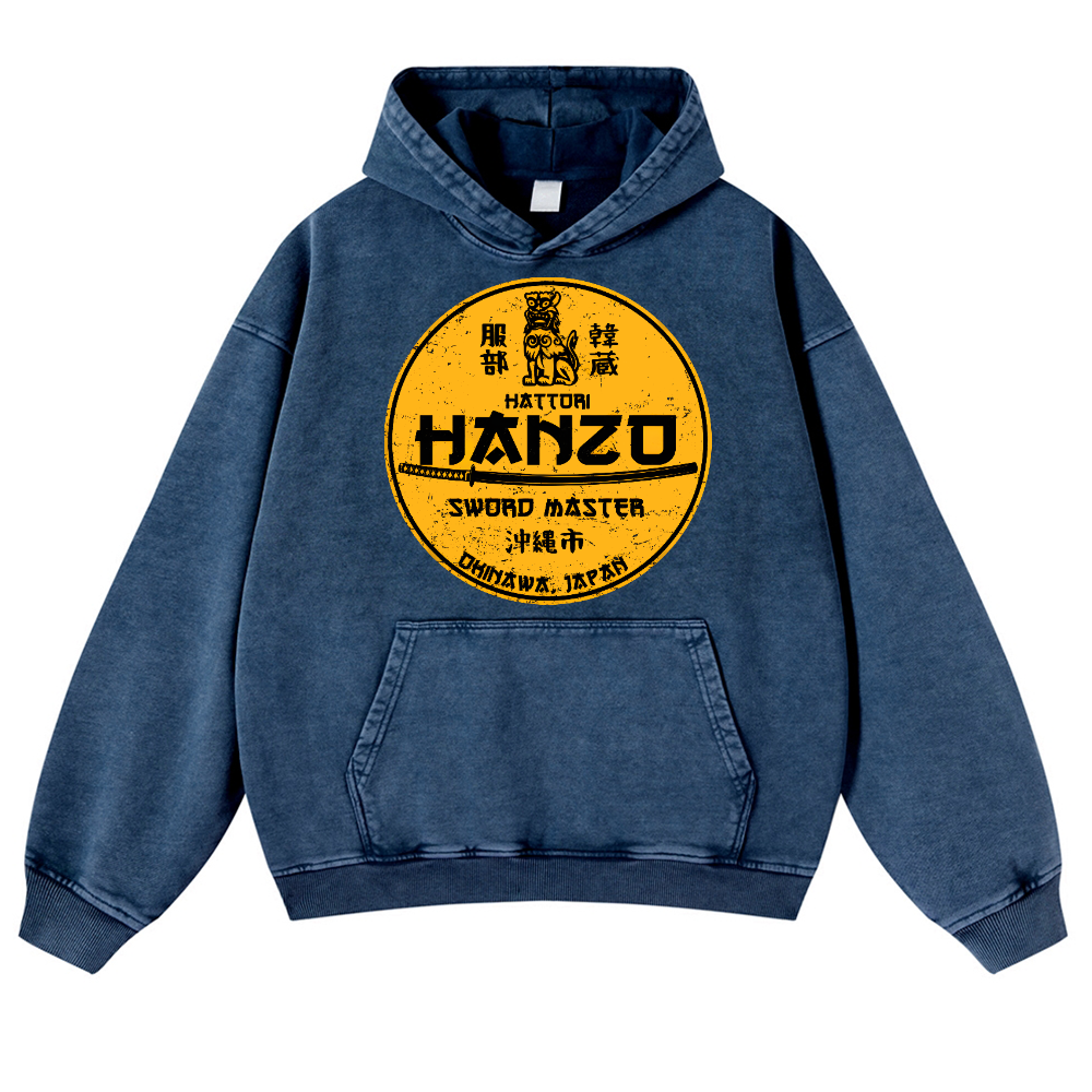 Hattori Hanzo Okinawa Japan Design Vintage Washed Thick Cotton Hoodie