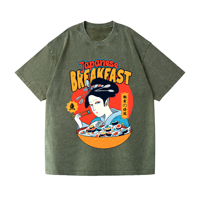 Geisha Fish Sushi Vintage Wash Japanese Design T-Shirt