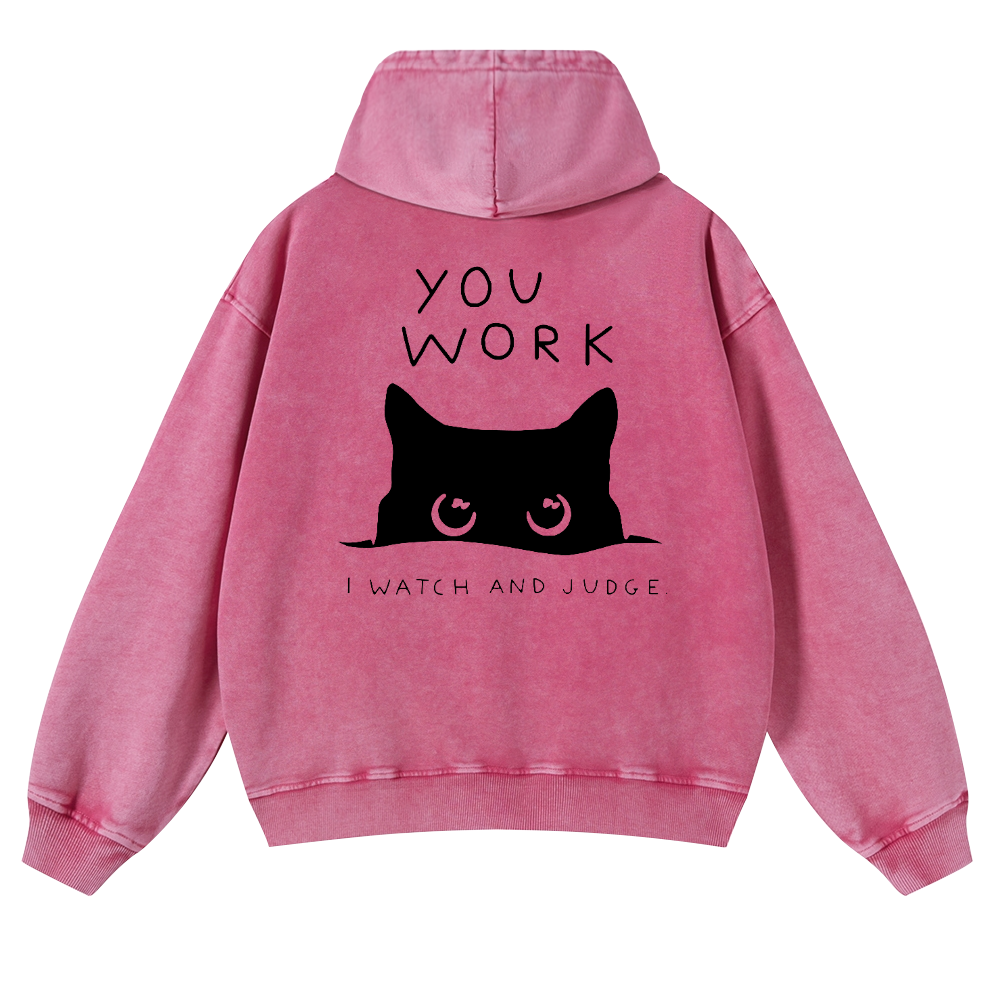 Cat Vintage Washed Cotton Back Art Hoodie