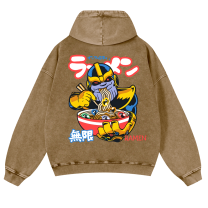 Ramen Hero Vintage Washed Cotton Back Art Hoodie