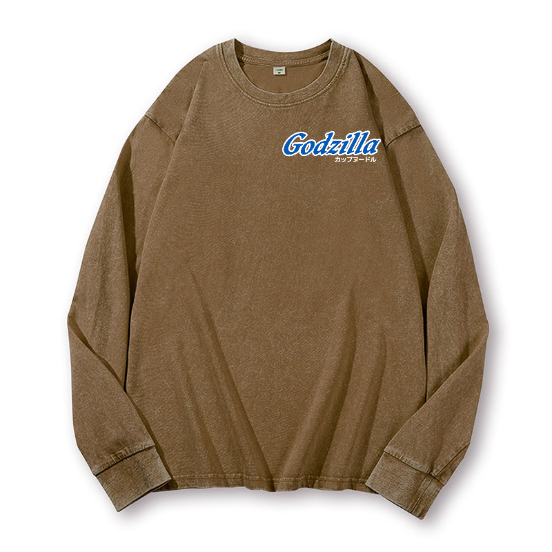 Cup Noodles Godzilla Vintage Washed Cotton Back Art Long-sleeve T-shirt