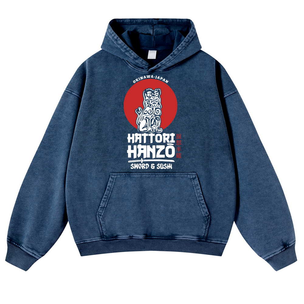 Okinawa Hattori Hanzo Komainu Vintage Washed Thick Cotton Hoodie