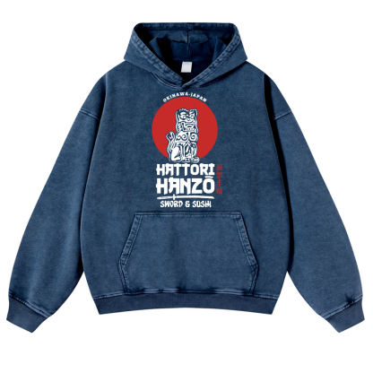 Okinawa Hattori Hanzo Komainu Vintage Washed Thick Cotton Hoodie