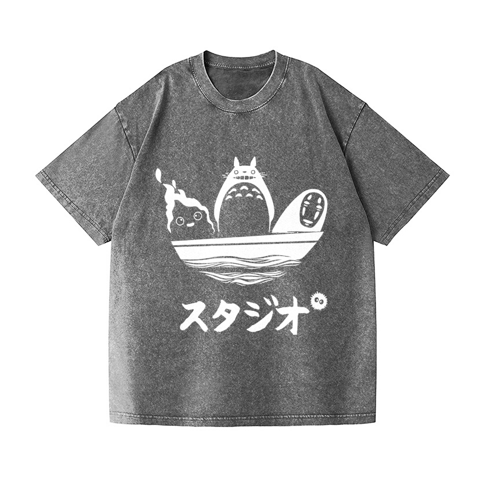 Howl's Moving Castle/My Neighbor Totoro/Spirited Away No Face Kaonashi Ghibli Anime Vintage Wash Japanese Design T-Shirt