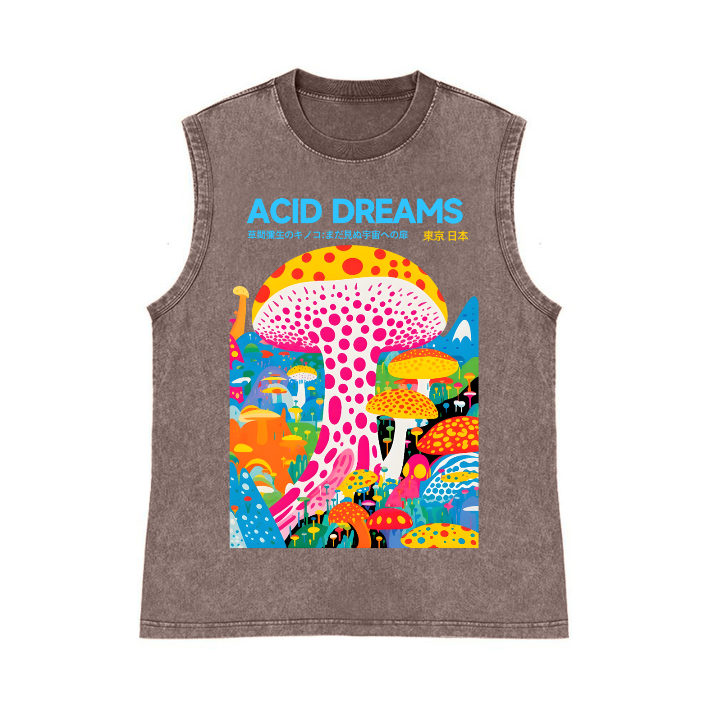 Yayoi Kusama Mushroom Pure Cotton Wash-Dyed Sleeveless Tank Top