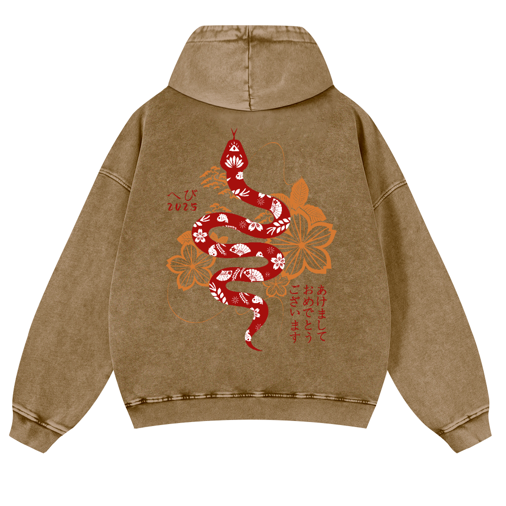Snake Vintage Washed Cotton Back Art Hoodie