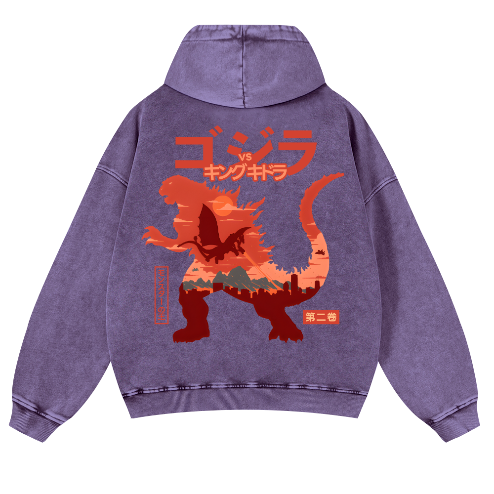 Godzilla Vintage Washed Cotton Back Art Hoodie