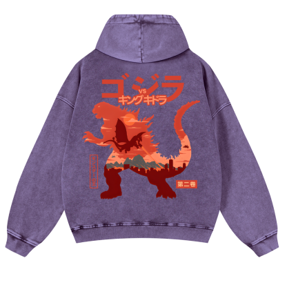 Godzilla Vintage Washed Cotton Back Art Hoodie