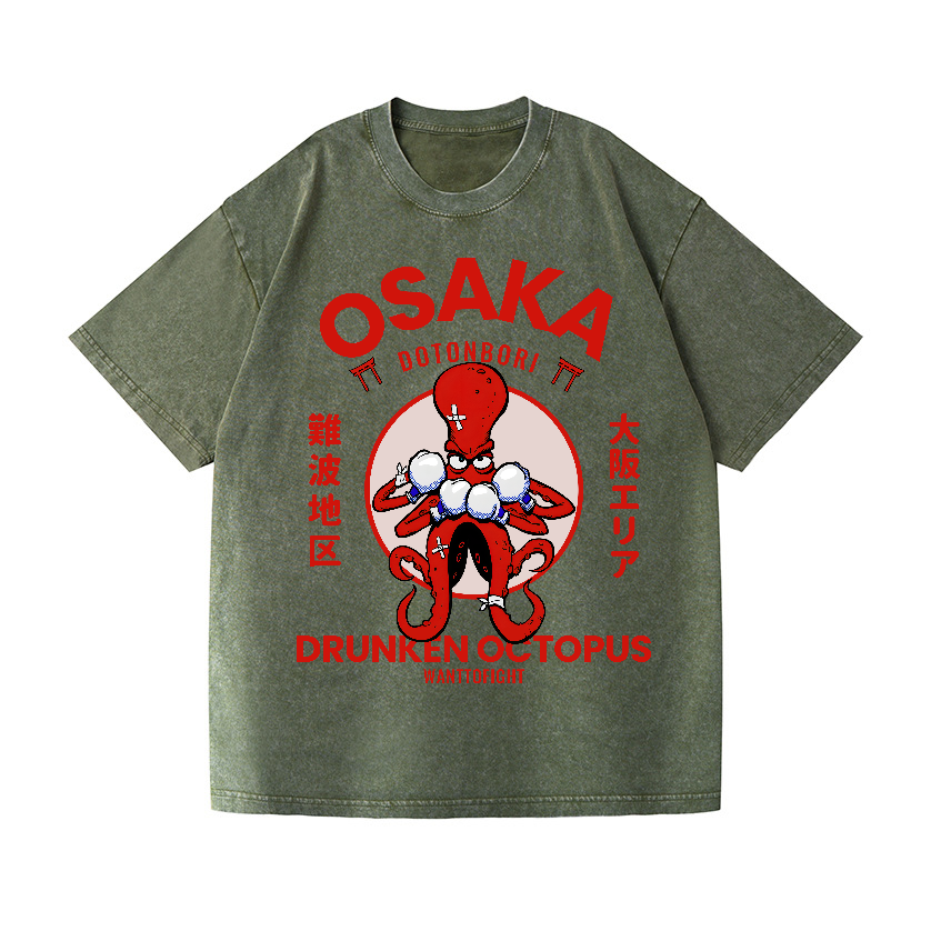 Osaka Drunken Octopus Vintage Wash Japanese Design T-Shirt