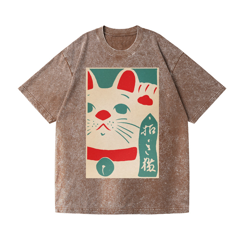 Lucky Cat Vintage Wash Japanese Design T-Shirt