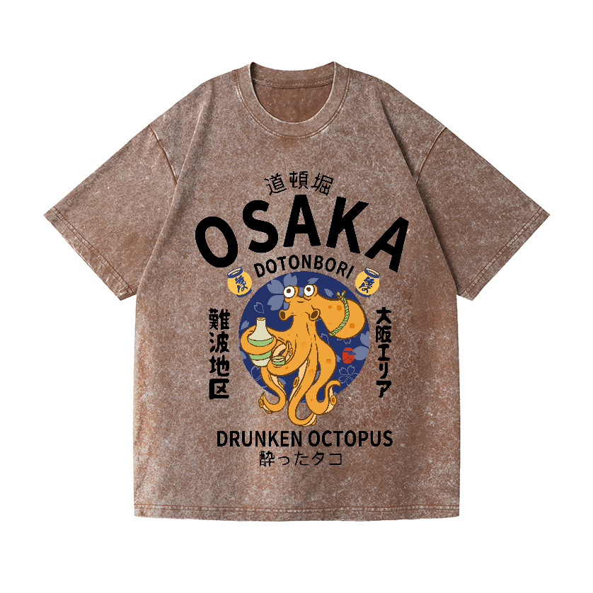 Osaka Dotonbori Drunken Octopus Vintage Wash Japanese Design T-Shirt