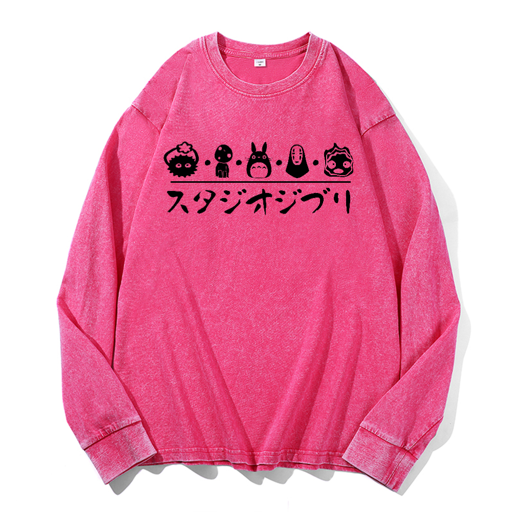 Ghibli Totoro No Face Kaonashi Vintage Cotton Wash Long-sleeve T-shirt